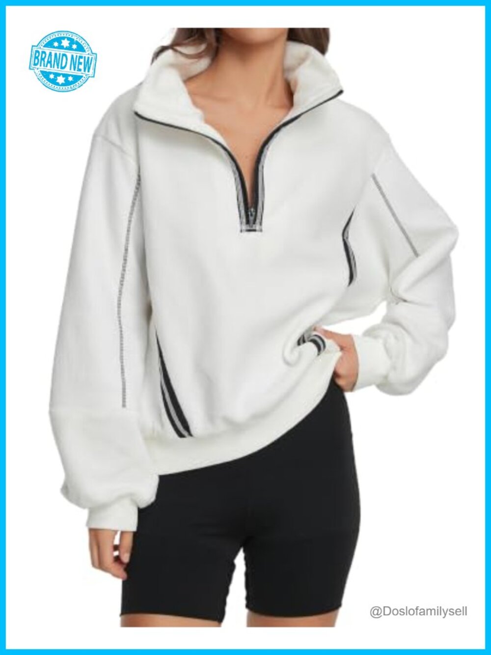 Sherpa Fleece Half Zip Pullover Long Sleeve High Neck Warm Sweatshirt
